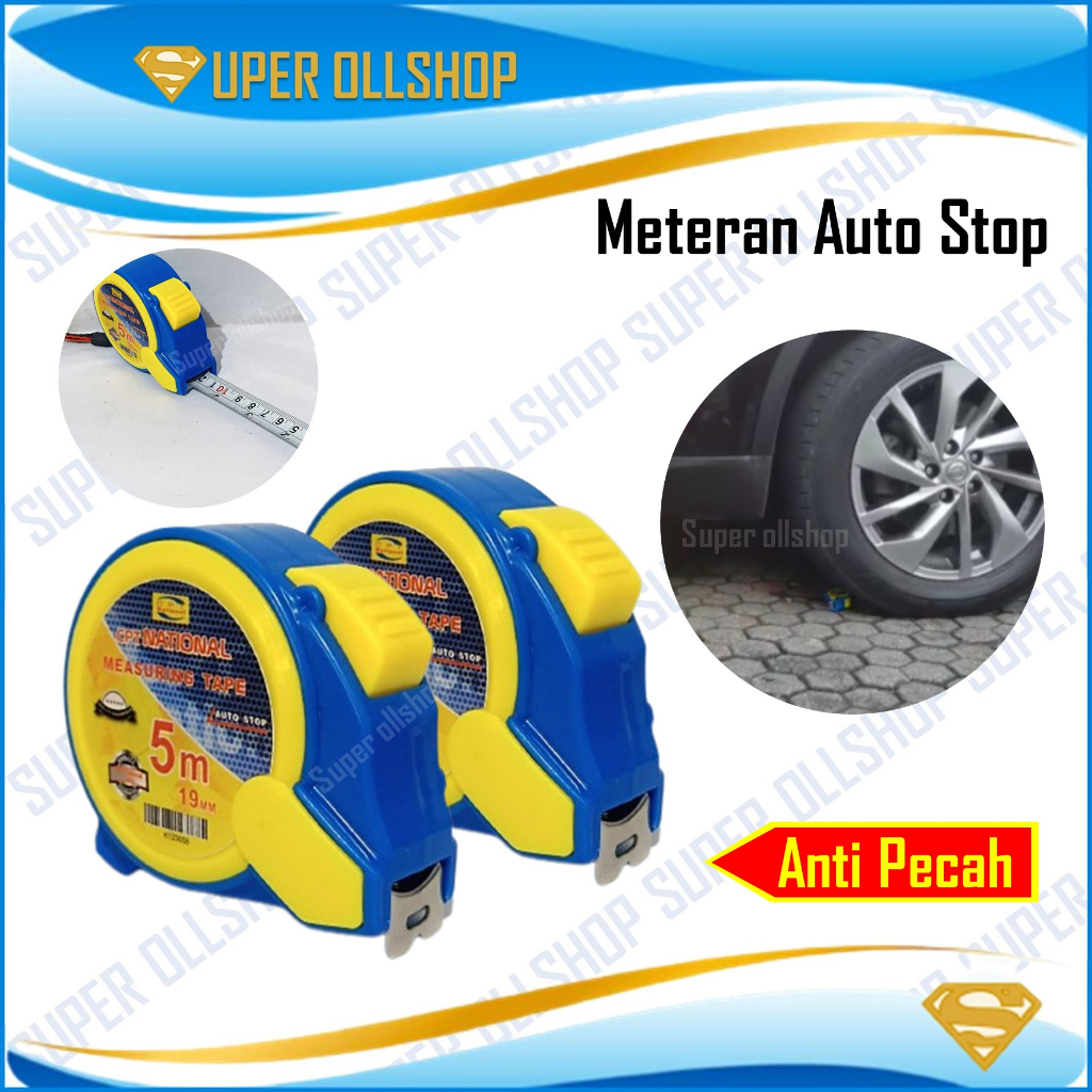 Meteran Tukang Bangunan Roll Berkualitas Anti Pecah Ukuran 5 Meter / Alat Ukur Rol Measuring Tape Auto Stop