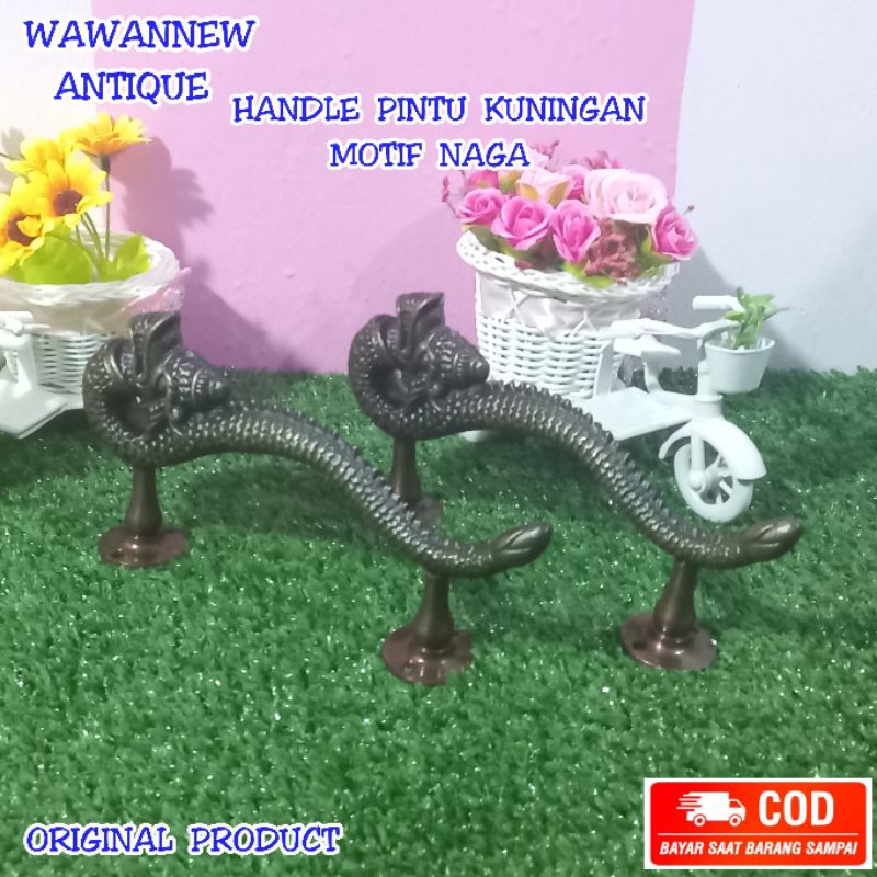 Handle Pintu / Gagang Lemari Pintu Rumah Pagar Kuningan Antik Motif Naga 19cm