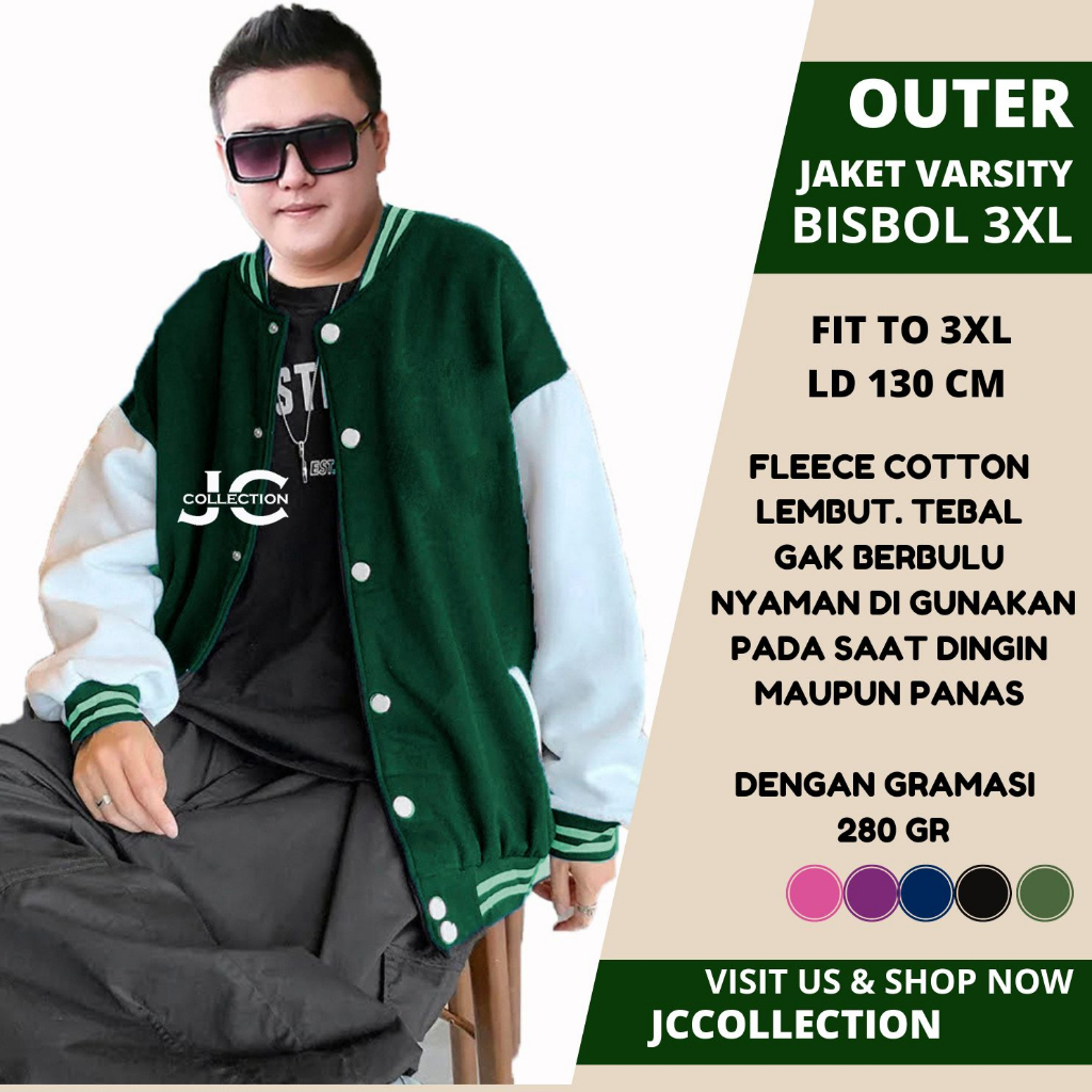 Sweater Jaket Varsity Bisbol Wanita Pria Unisex Jumbo Big Size 3XL JCCollections