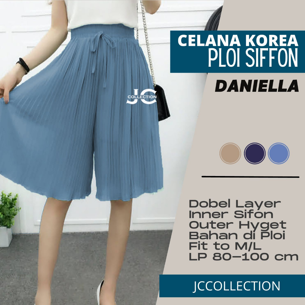 Celana Wanita Casual Sifon wanita gaya korea model ploi flisket lidi Daniella  - JCCollections