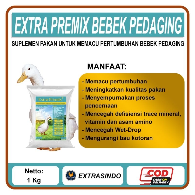 EXTRA PREMIX BEBEK PEDAGING 1kg, Suplemen Pakan Untuk Memacu Pertumbuhan Bebek Pedaging.