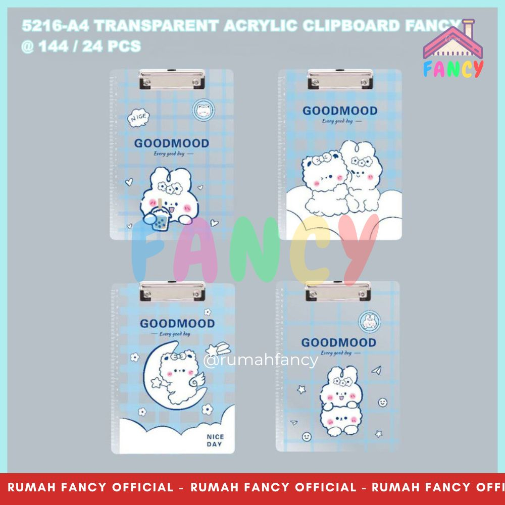 

RK [FREE DUS + BUBBLE] Clipboard Papan Dada Transparan A4 Bening Fancy Motif Bunny Girl Bear Rabbit