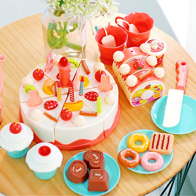 Mainan Anak Birthday Cake 40pcs 75pcs 83pcs Kue Ulang Tahun Kado Ultha Lampu DIY Fruit Cake Potong Kue