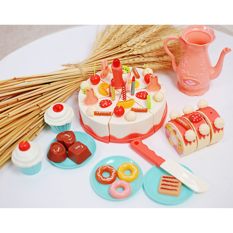 Mainan Anak Birthday Cake 40pcs 75pcs 83pcs Kue Ulang Tahun Kado Ultha Lampu DIY Fruit Cake Potong Kue