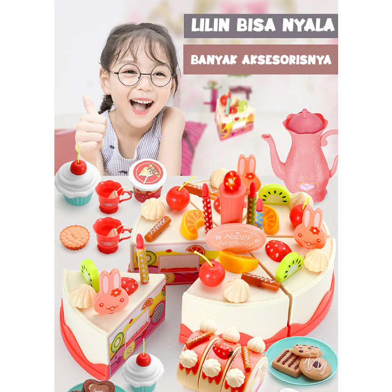 Mainan Anak Birthday Cake 40pcs 75pcs 83pcs Kue Ulang Tahun Kado Ultha Lampu DIY Fruit Cake Potong Kue