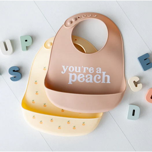 Pearhead Silicone Bib Set Of 2 - Celemek Bayi Set 2 Dengan Pocket Crumbs  Bib Anak Kecil Balita Silikon Slaber