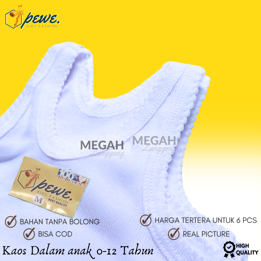 6 Pcs Singlet Anak Warna Putih Usia 0-12 Tahun Tanpa Bolong Bolong Kaos Dalam Kutang Anak Laki Dan Perempuan TREN