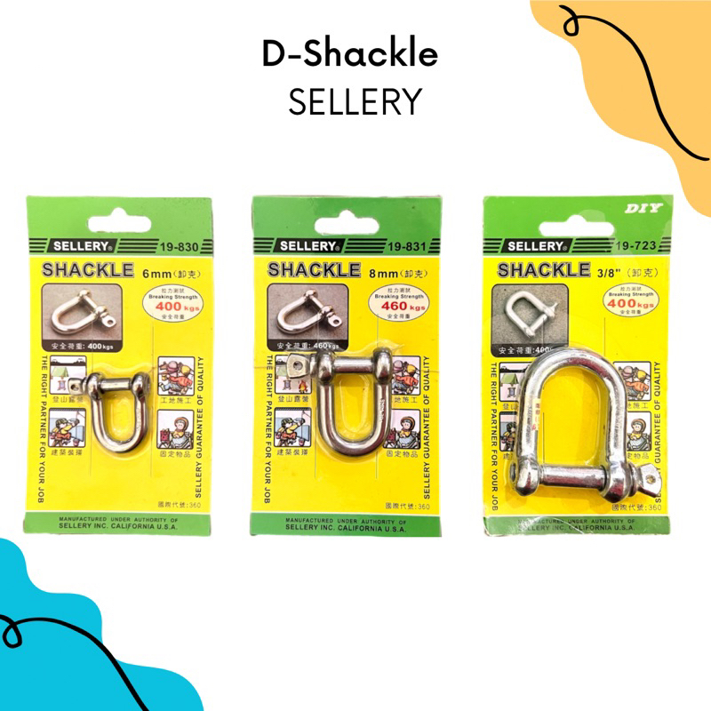Sellery Shackle 6mm 400kg | Sellery Shackle 8mm 460kg | Sellery Shackle 3/8” 400kg | D-Shackle | Seg