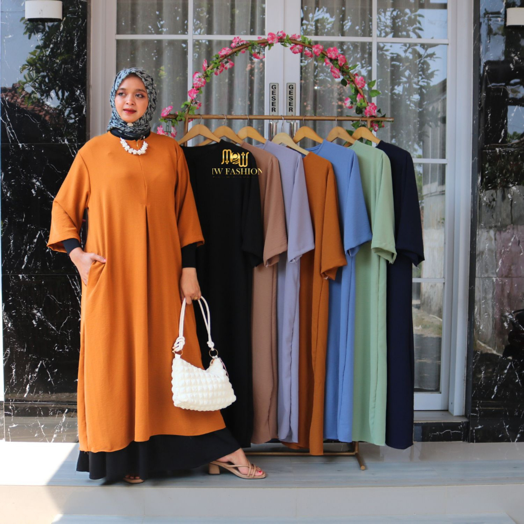 GROSIR HIJABKU Daster Crinkle Airflow Tangan 3/4  / Dress Crinkle Polos Lengan 3/4 / Homedress Crink