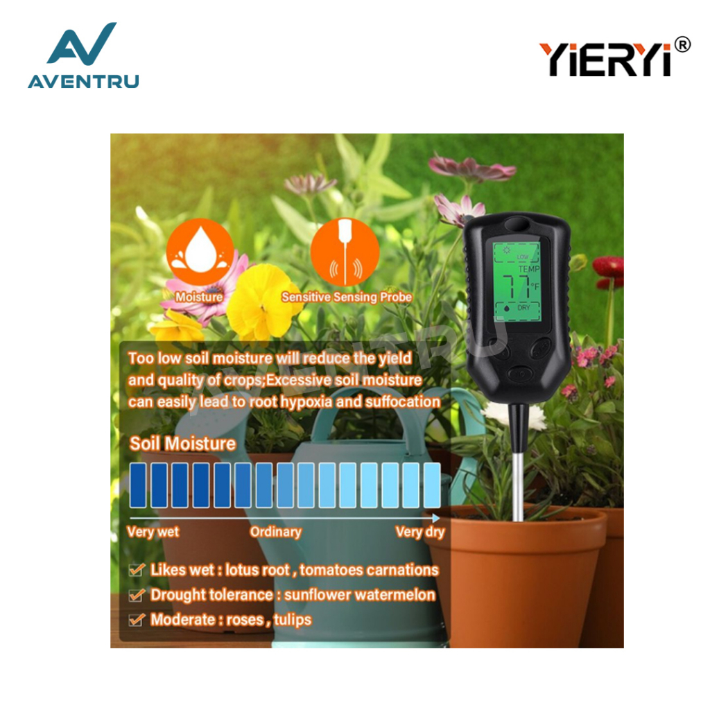 Soil Analyzer Alat ukur PH Cahaya Suhu Tester Meter Tanah 4in1