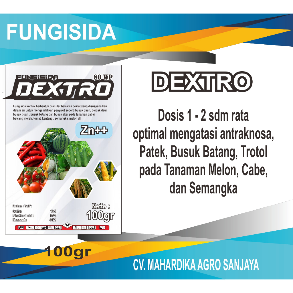 Fungisida DEXTRO 100gr Obat Busuk Batang, Antraknosa, Petek, Jamur Trotol, Cabe, Melon, Semangka, An