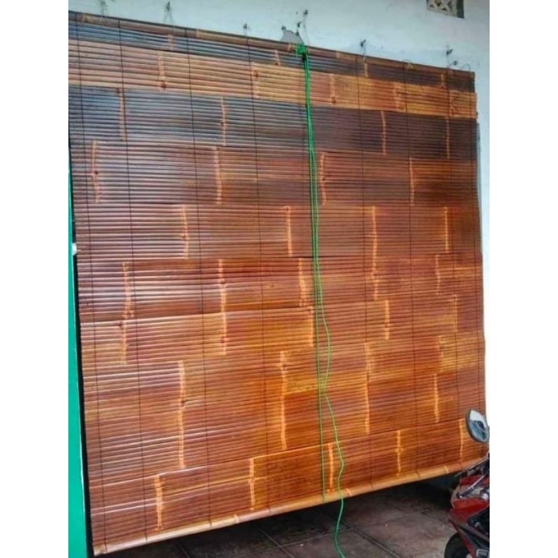 Krey Tirai Kulit Bambu Hitam super size 2mx2m vernis+plitur lengkap Tali penggulung dan ring kerekan