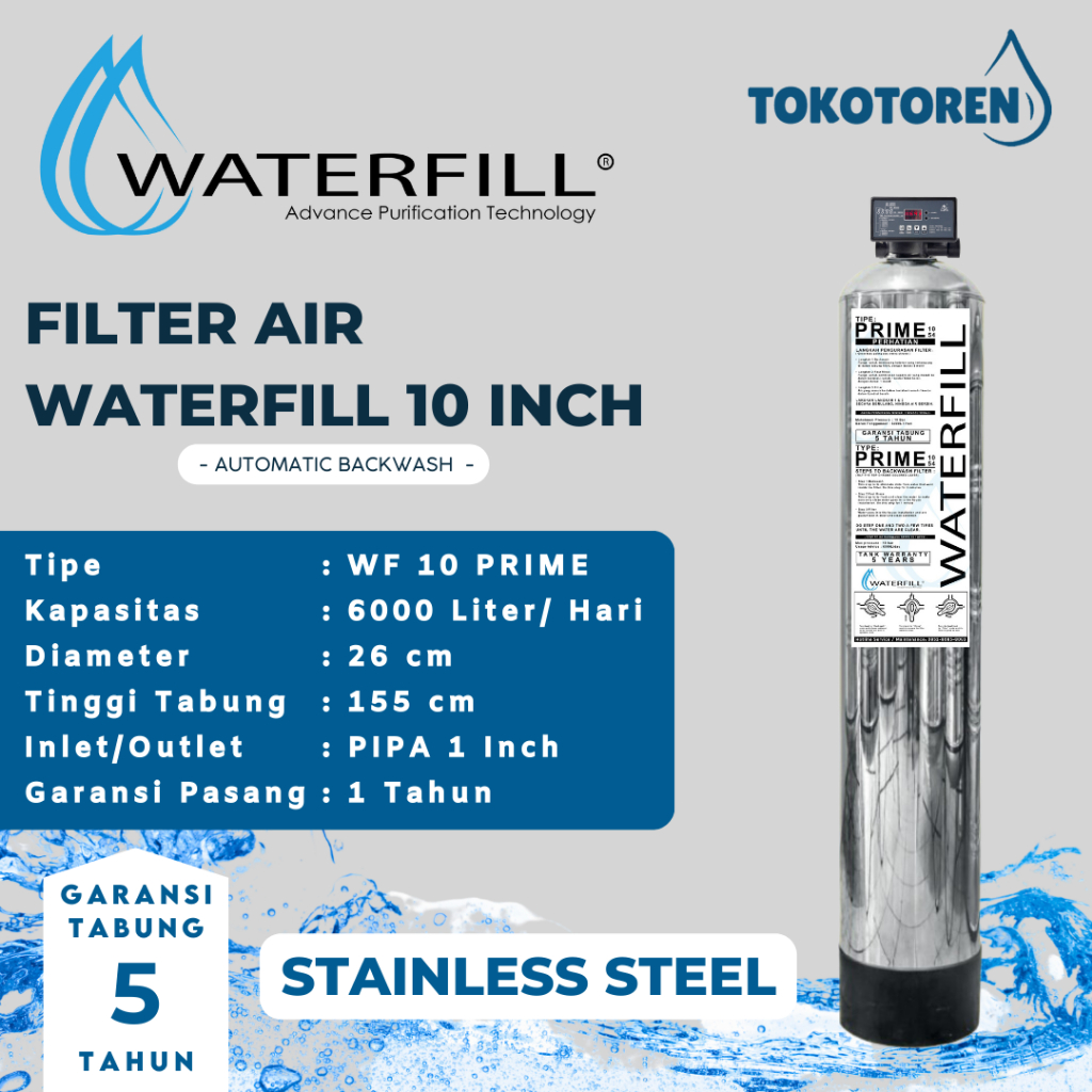 FILTER AIR RUMAH TANGGA / AIR SUMUR / PAM WATERFILL 10" STAINLESS AUTO