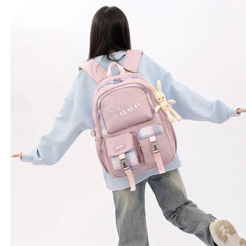COD Tas Ransel Anak Perempuan Free Botol Minum Mantel Tas Jam Tangan Sport Plus Gantungan Bunga Tas Ransel SMP/SMA Terbaru Beauty Kapasitas Besar