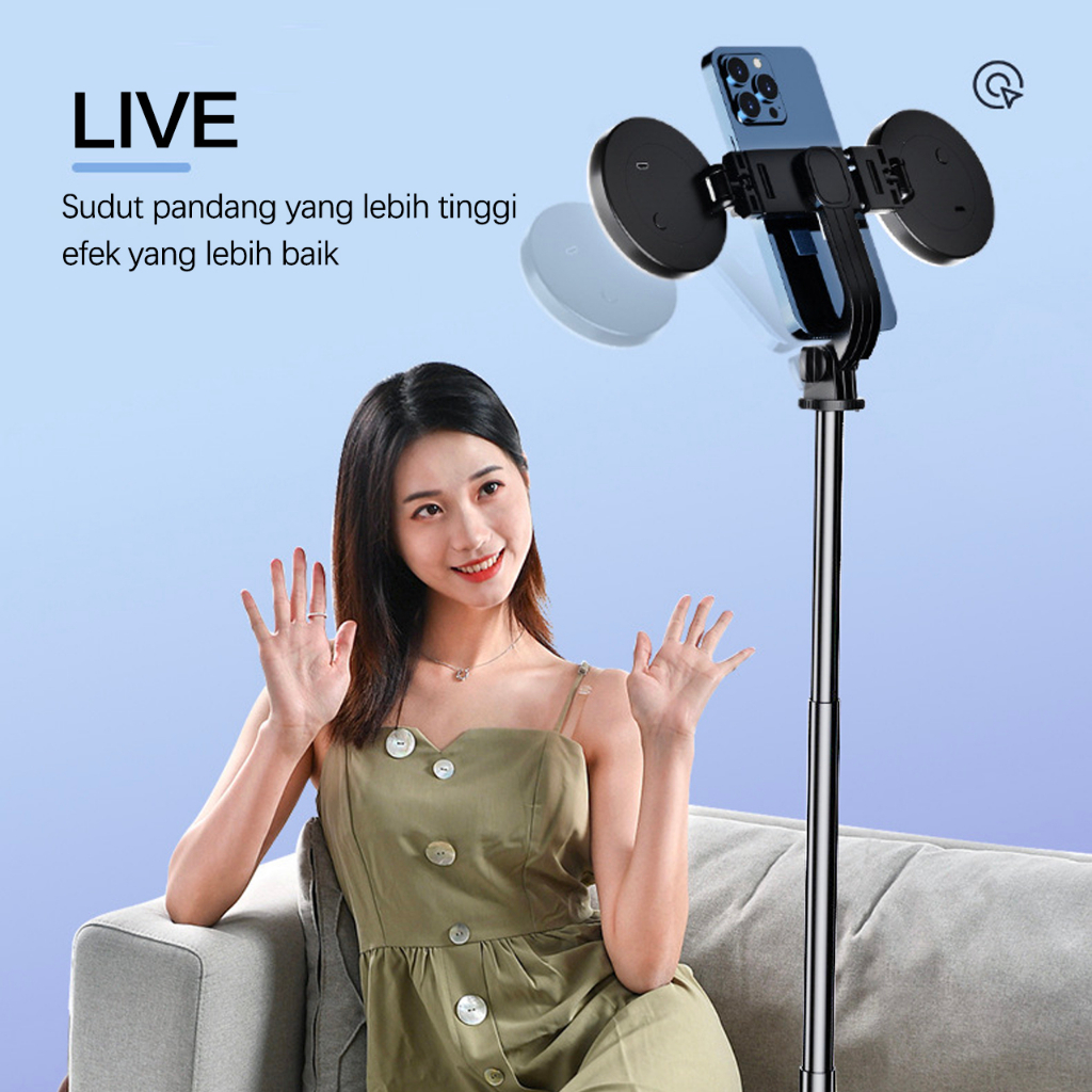 Tongsis Tripod 170CM Remote Selfie Stick Bluetooth Kamera hp Ring Light lampu Selfie Holder 1.7M