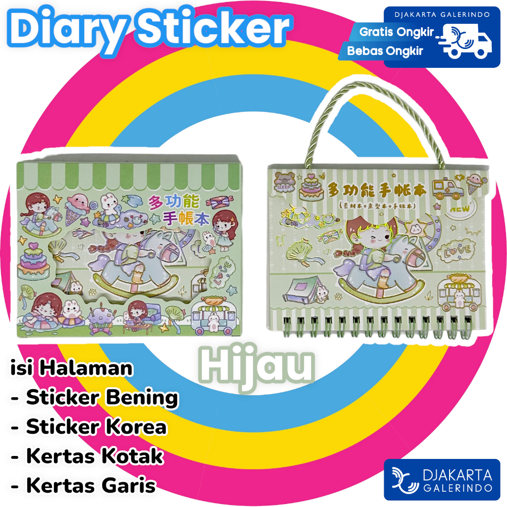 Diary Sticker Book - Buku Notebook Sticker Korea lucu isi kertas garis kertas kotak sticker bening