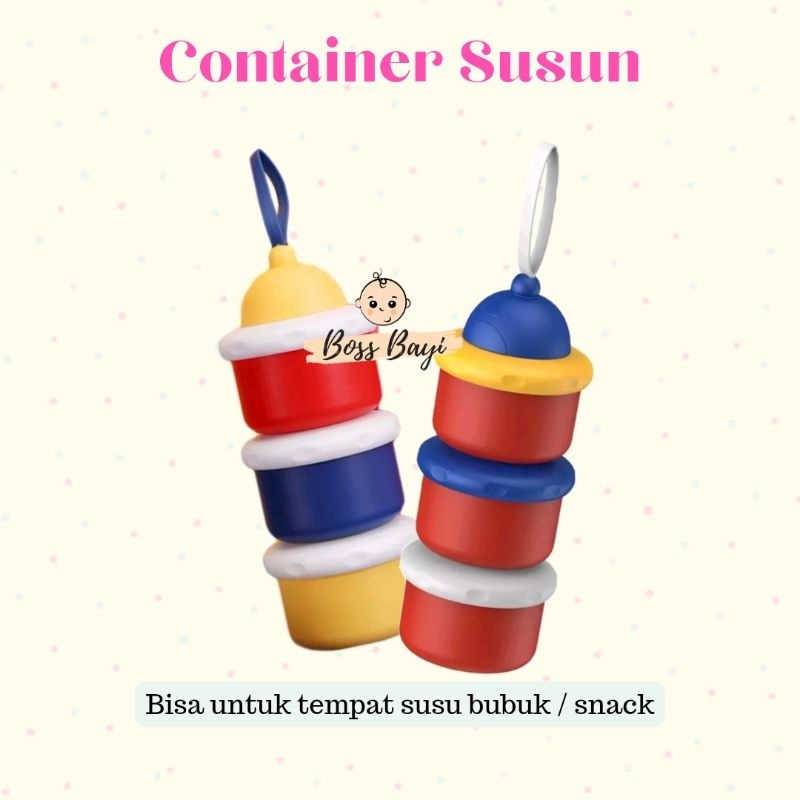 BOSS BAYI - Kotak Tempat Susu Formula Bayi / Snack ( Container 3 Susun Merah Kuning Biru)