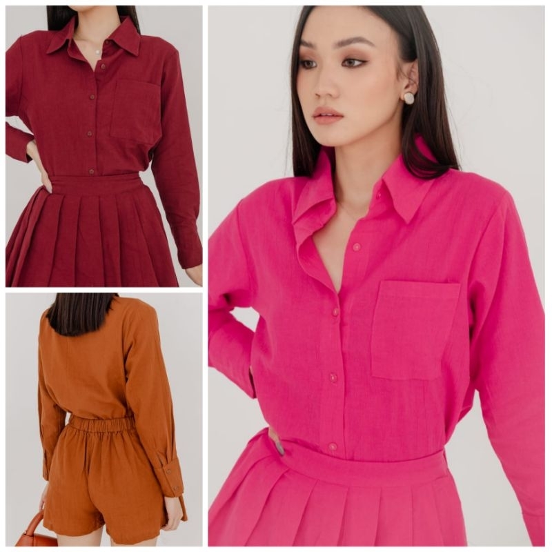 ❣️ SPECIAL PRICE ♡ PREMIUM ♡ ORIGINAL ! CHICKA 2 IN 1 SET LONG SLEEVE SHIRT WITH PLEATED MINI SKORT ( BUSUI FRIENDLY )