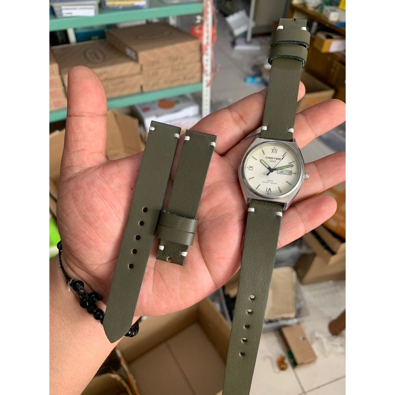 Strap tali jam tangan kulit Asli berkualitas hijau 18mm