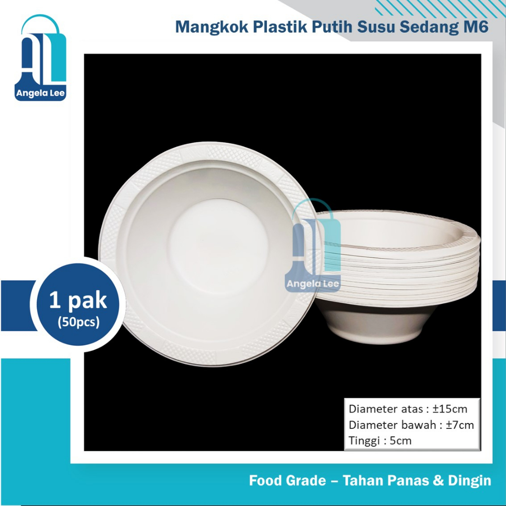 M6 Mangkok Plastik Putih Susu Tanggung Sedang isi 50pcs