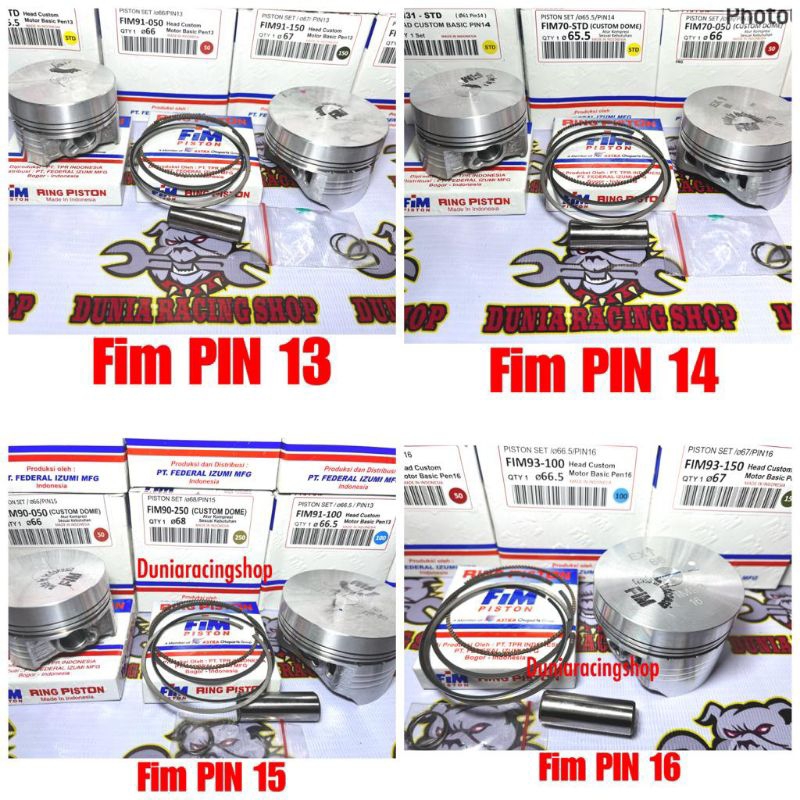 Piston FIM Seher FIM Dome Mentah 57 57.5 58 58.5 59 59.5 60 61 62 63 65.5 66 66.5 67 67.5 68 Pin 13 Pin 14 Pin 15 Pin 16 1SET Fim Piston Costum Dome Jenong Cebol + Ring seher Kancingan Pin Original FIM