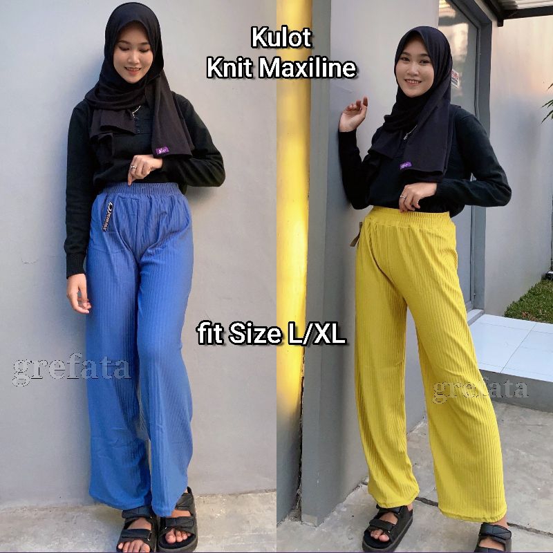 Celana Kulot Panjang Knit Maxiline Premium Import Tebal / Loose Cullote Knits Maxiline Bukan Hornet / Celana Panjang Santai Wanita Pinggang Karet Polos HW Hight Waist / Daily Cullote Knits / Jeni Kulot Knit / Grefata