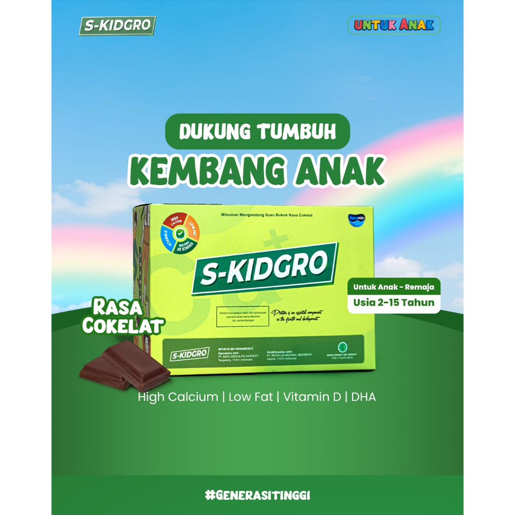 

S -KIDGRO Suplemen Susu Peninggi Badan Anak ( Paker Basic Isi 5 Sachet )