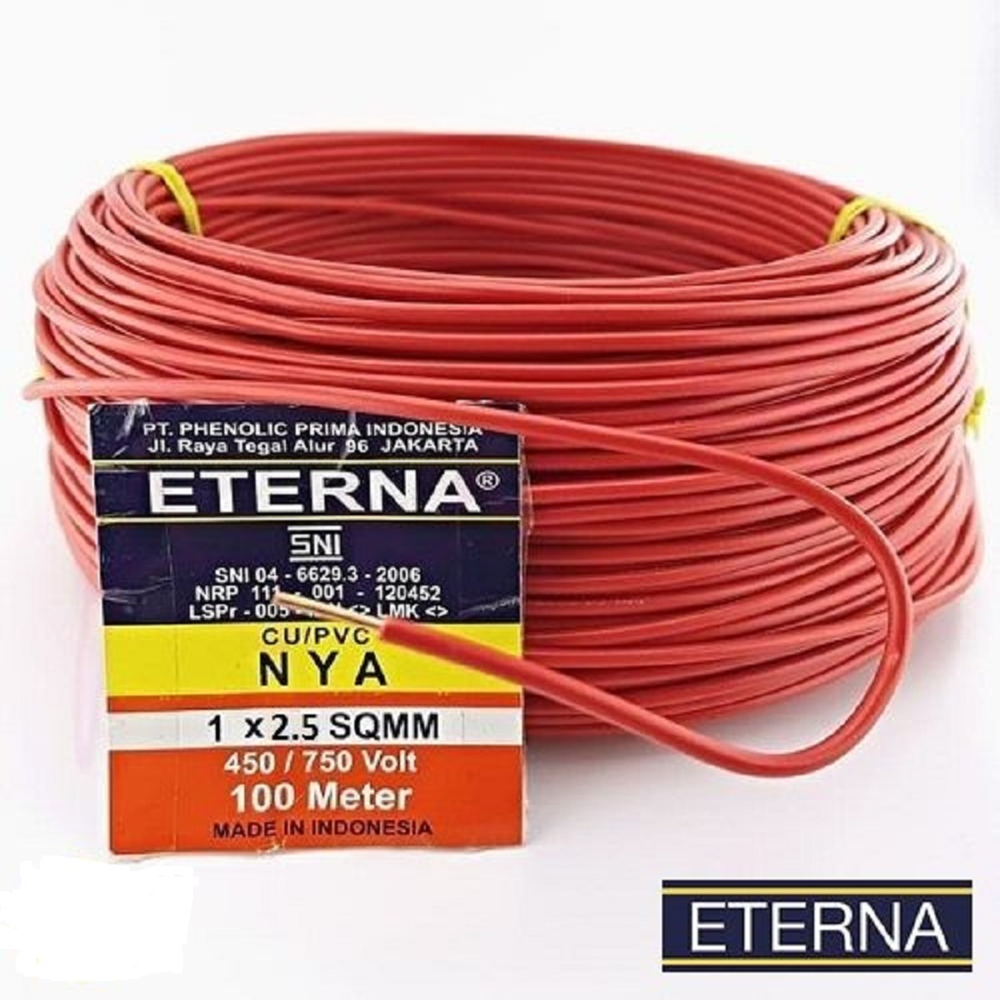 Kabel Listrik Nya Eterna 1x2,5mm 1 x 2,5 Mm 100M 100 Meter Kabel Tunggal Eterna Kawat Tembaga Sni Lmk