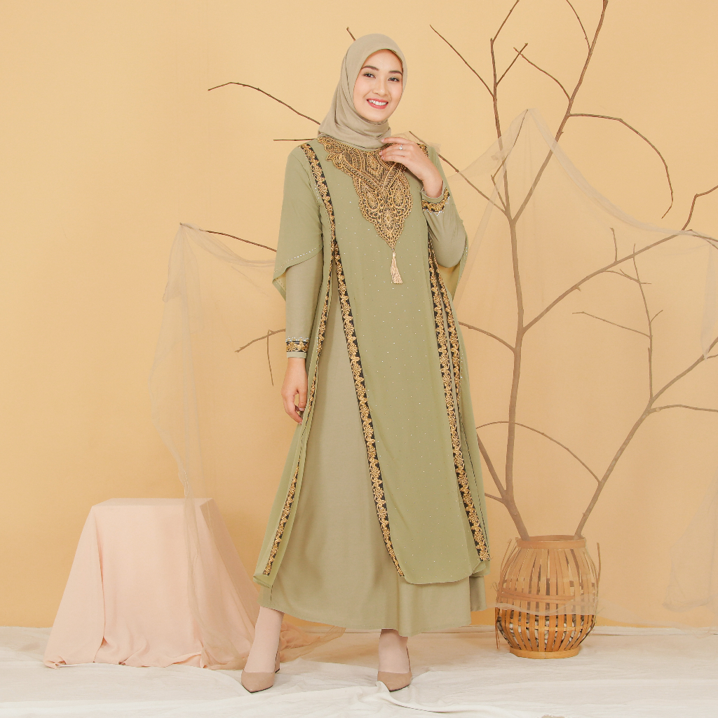 TA9019V2 | Gamis Abaya Turki Terbaru 2023 Turkey Termewah Turky Warna Hijau Sage, Hijau Army, dan Lavender