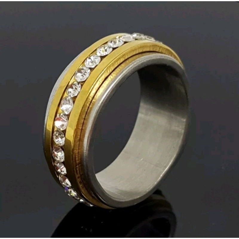 4s Grosir Solo || CINCIN TITANIUM MODEL PERMATA ZIRCON PUTAR WARNA SILVER LIST GOLD