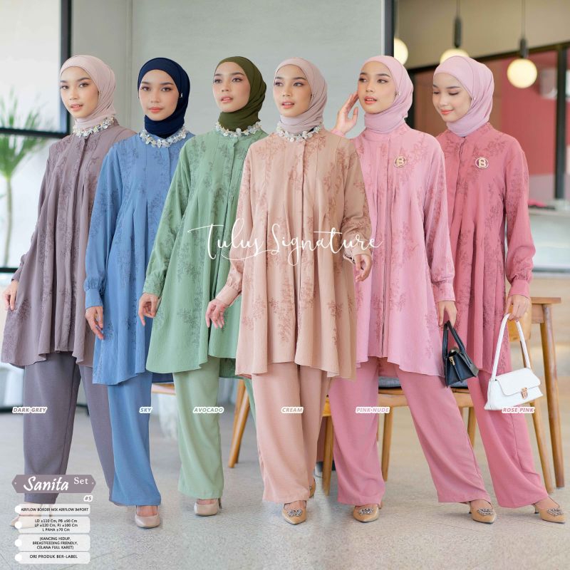 One Set Original Tulus Signature Setelan Busui Chain Embroidery Crinkle Airflow Pololinen Bordir Emb