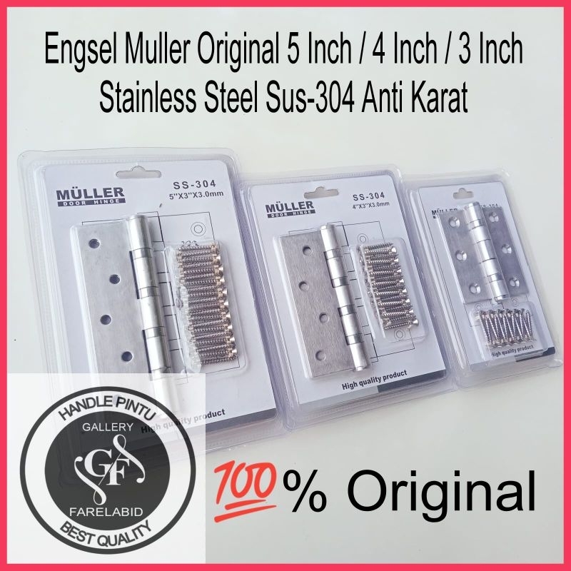 Engsel Pintu Rumah Muller Original 5 Inchi 4 Inch 3 Inci Sus-304 Stainless Steel Anti Karat