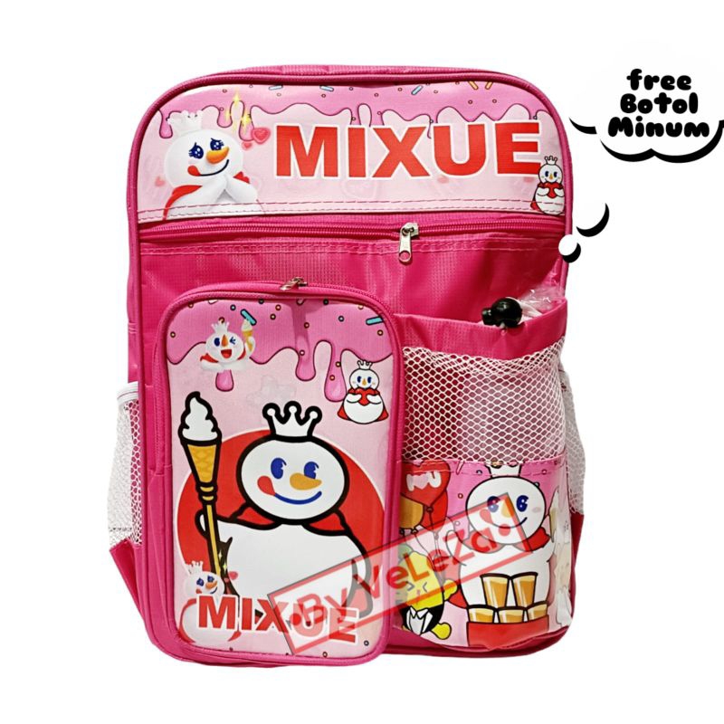 Tas Ransel Anak Karakter Mixue ice cream gratis waistbag botol minum - tas anak