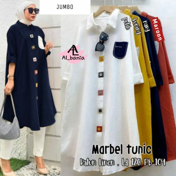 Marbel Jumbo Tunik Katun Linen Premium Original Produk Albania