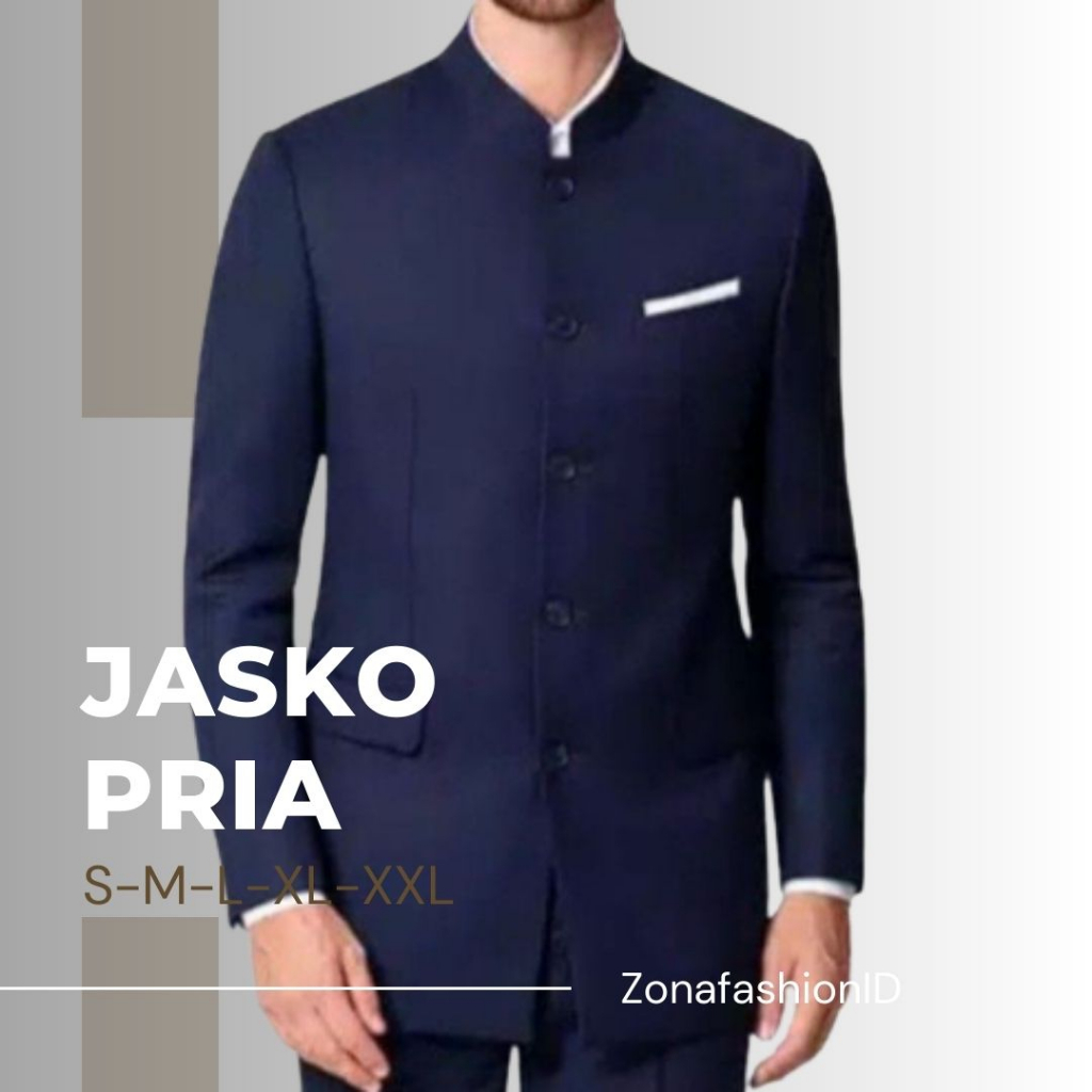 Jasko Jas Santri Pria Dewasa Polos Jas NU List Putih Slimfit