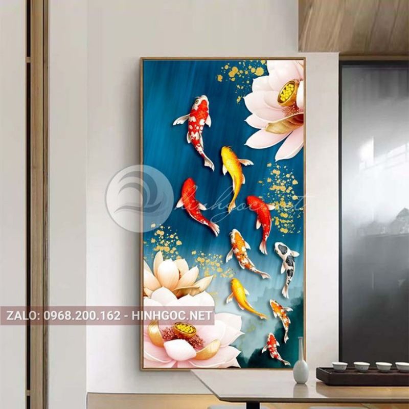 lukisan dinding ikan koi 120x80 cm plus bingkai