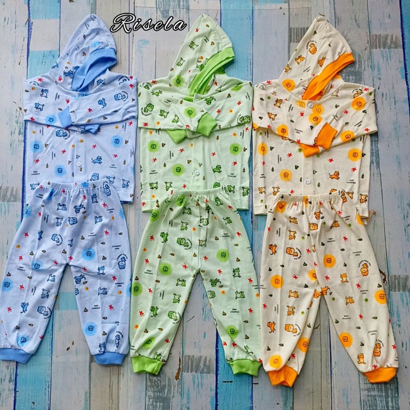 Setelan Baju Bayi Tidur Kancing Depan hoodie 1-18 bulan