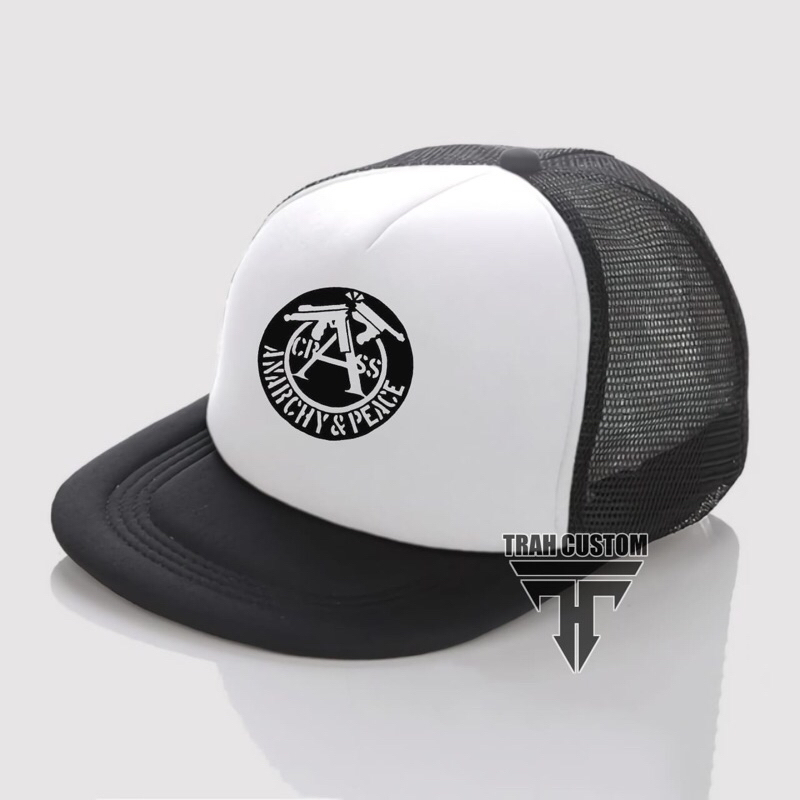 Topi CRASS PUNK - Anarchy & Peace / Snapback Trucker Hat Band / Topi Snapback Trucker Distro / Topi 