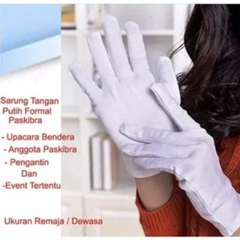 Sepasang Sarung Tangan Polos Paskibra Hitam Putih Formal Pengantin Muslimah