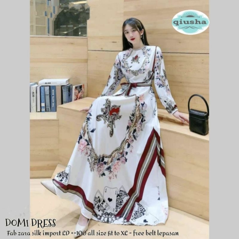 DOMI DRESS GAMIS zara silk import putih bunga