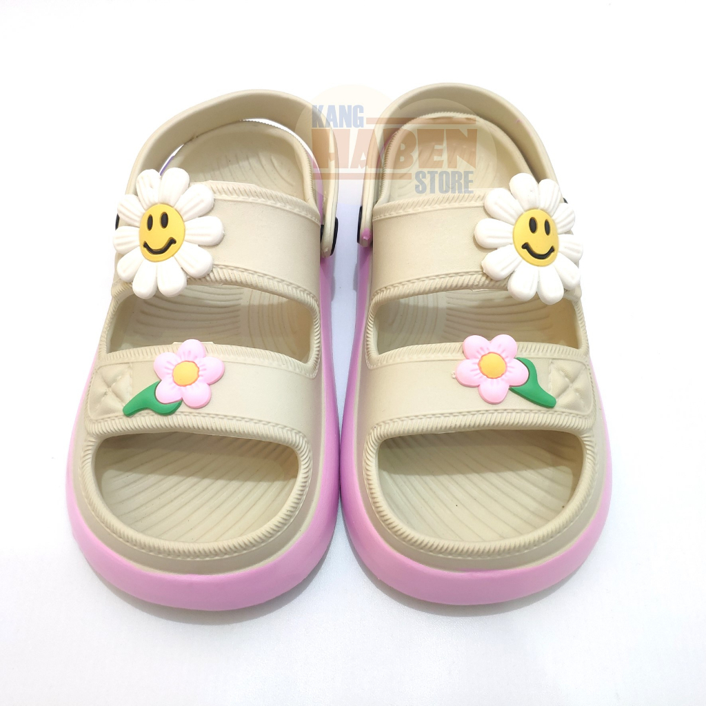 Sandal Anak Cewek Tanggung dan Dewasa Dual Band Karakter Bunga 530CB Habenkids