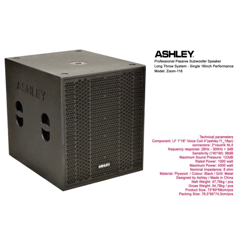 Subwoofer Pasif Ashley Zoom 118 Original Passive Sub 18 inch Zoom118