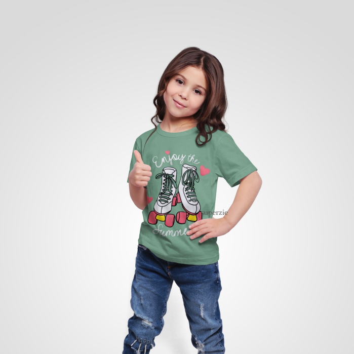 Kaos anak Distro Perempuan Lucu Motif SEPATU RODA MINT Warna Sage Atasan Anak Cewe RGKIDS