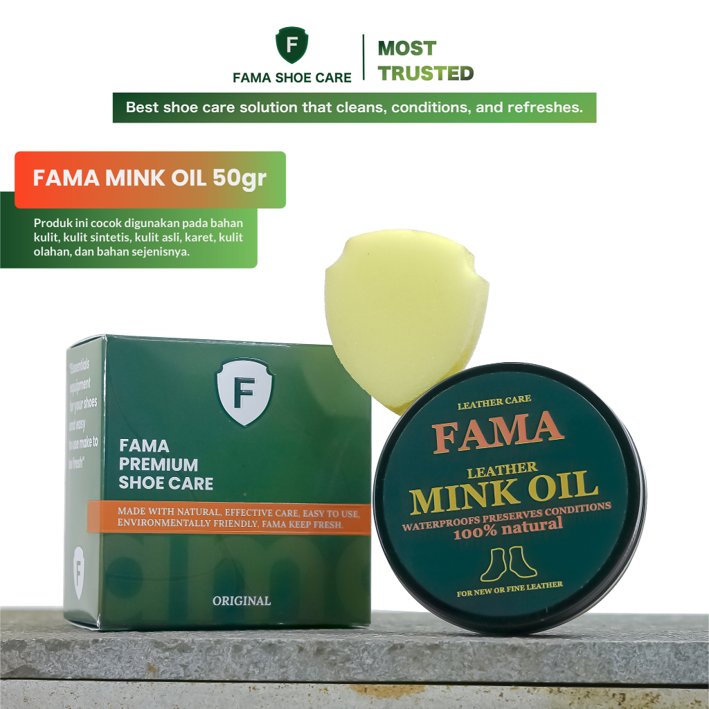 Fama Shoe Care - Leather Mink Oil - 50gr - Bonus Spon - Semir Sepatu Kulit - Fama Shoes Cleaner - Shoe Cleaner