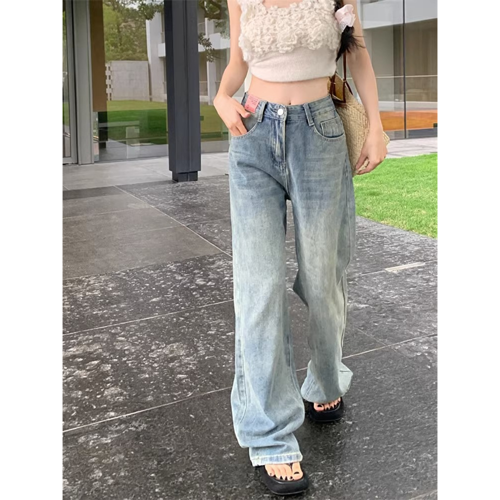 Kulot Celana Jeans Wanita Loose Highwaist Kekinian Biru Retro