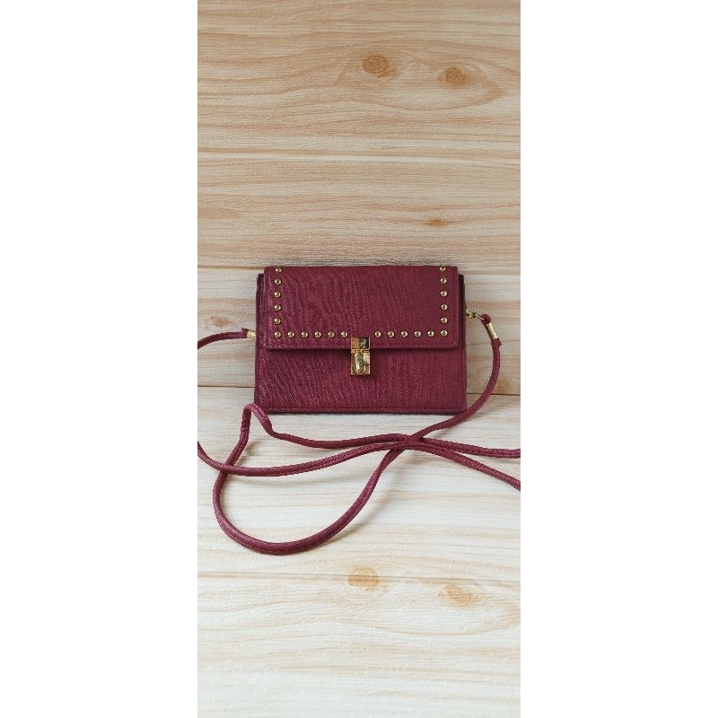 Tas Dompet Slempang KKV Keren Tali panjang merah maroon prelove