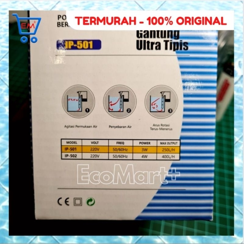 Filter IP Man 501 Slim Hanging Filter Gantung Ultra Tipis untuk Aquarium Aquascape dengan Skimmer