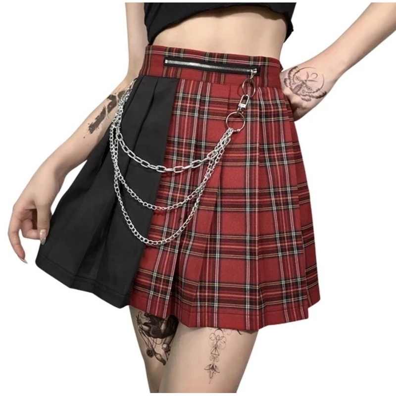 HARAJUKU SKIRT TARTAN HALF PLAIN BY DARALINE