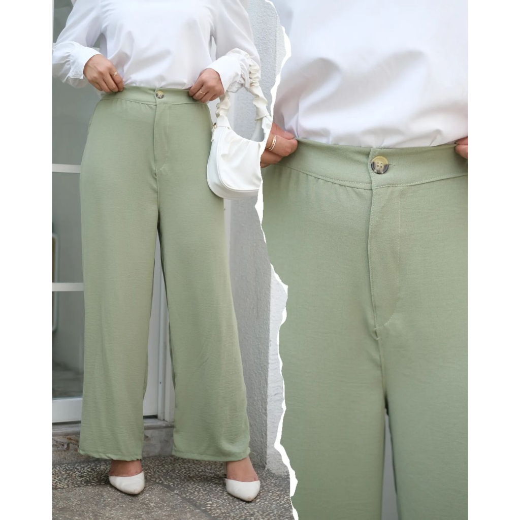 New Celana Kulot Wanita Violet Highwaist Loose Pants Kancing Depan &amp; Sleting Saku Kanan Kiri MAtt Cringkle Airflow 6 Varian Warna Realpict