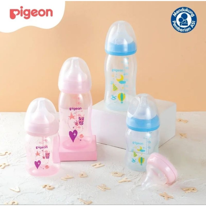 Pigeon Botol Susu PP Clear Wide Neck 160ml / Botol Susu Pigeon Wideneck 160ml 240ml Peristaltic Softtouch Pigeon / Botol Susu Pigeon Motif Bunga Pigeon Biru Pink